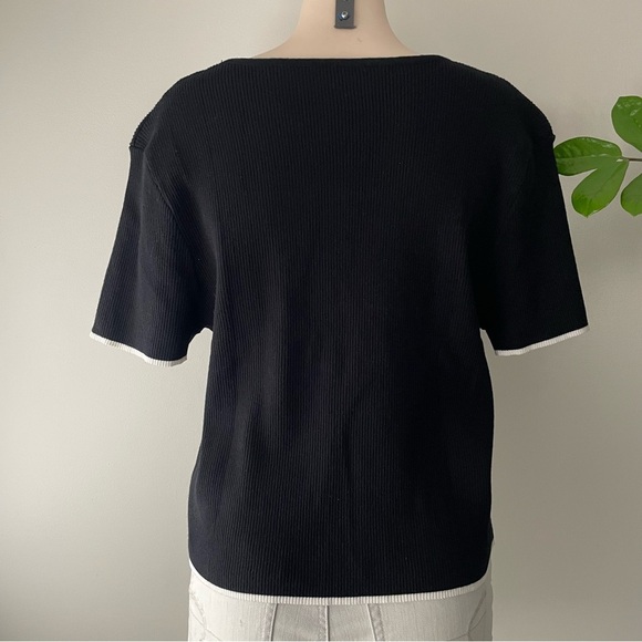 Cider Ribbed Short Sleeve Button Down Cardigan Sweater Black White Plus Size 2XL - Picture 4 of 7